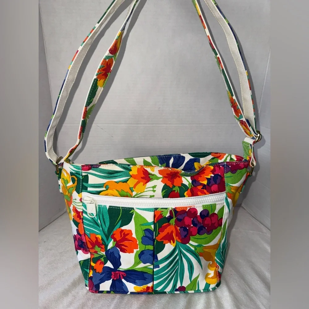‼️SOLD‼️90s Liz Claiborne Colorful Tropical Botanical Shoulder/Crossbody Bag - Picture 1 of 14